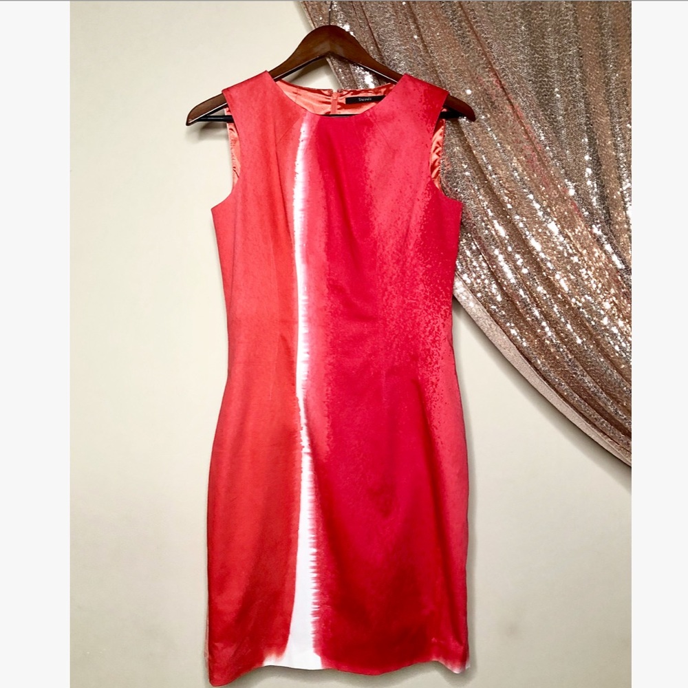 Tahari Sleeveless Peach Pink Tie Dye Sheath Dress Size 6 - Picture 8 of 14